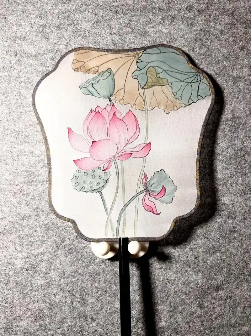 工笔荷花娟面团扇2素雅清新