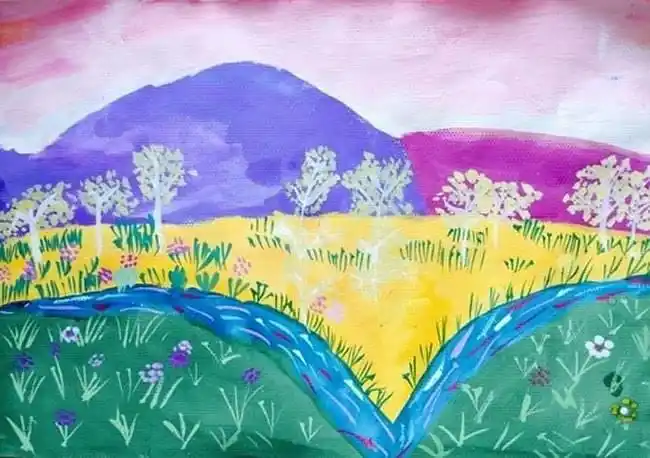 优秀春天儿童水彩画作品-春的色彩