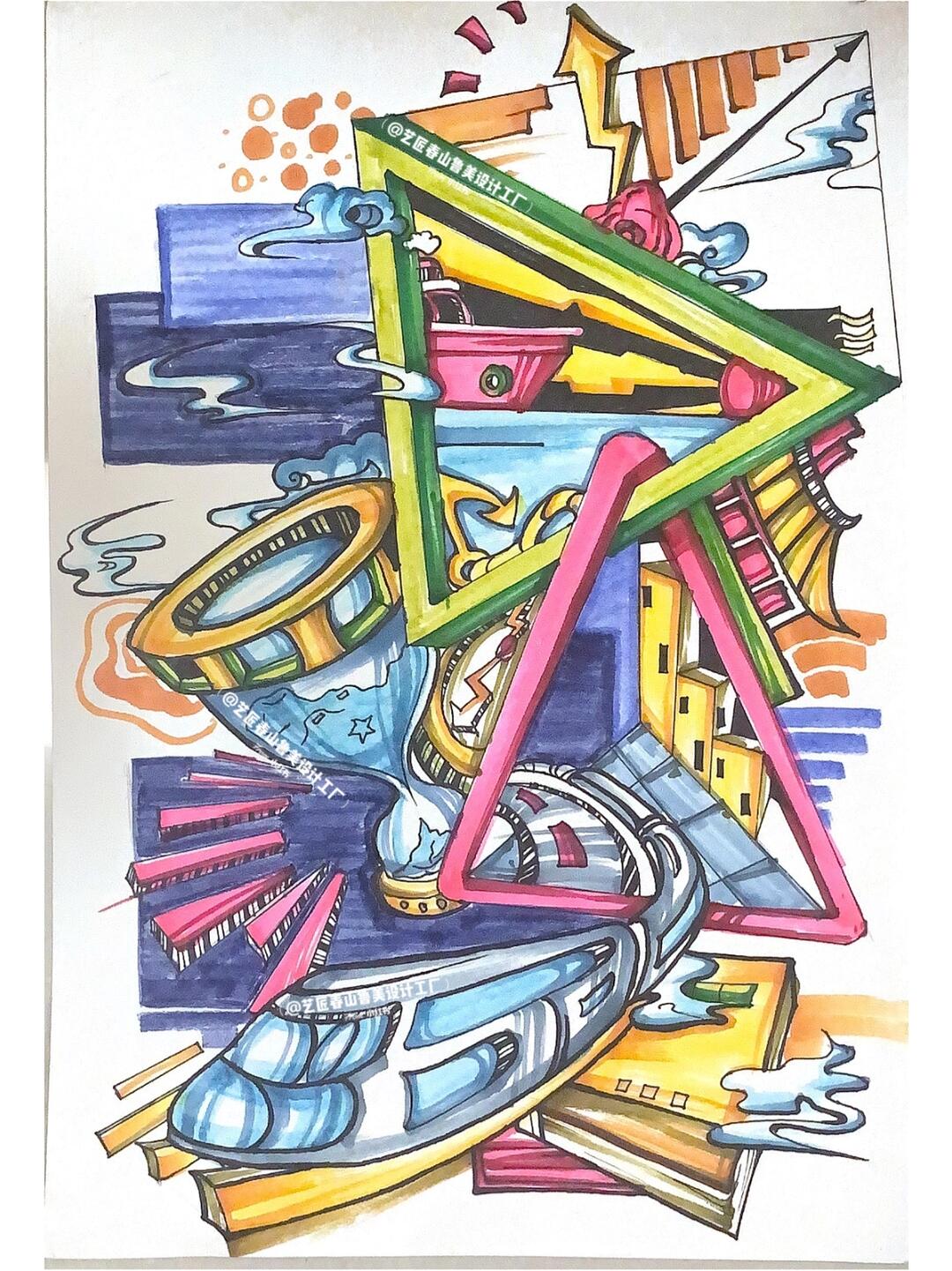 川美设计Ι现代出行方式Ι马克笔装饰画Ι创意