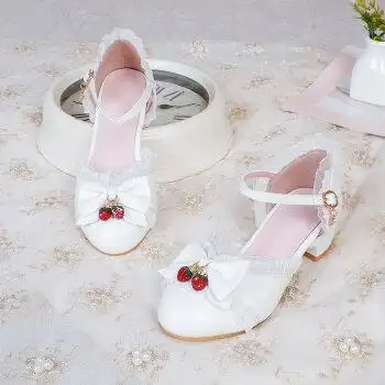 洛丽塔鞋子高跟鞋小孩公主鞋女童九岁的儿童婚纱配礼服半包凉 白色 31