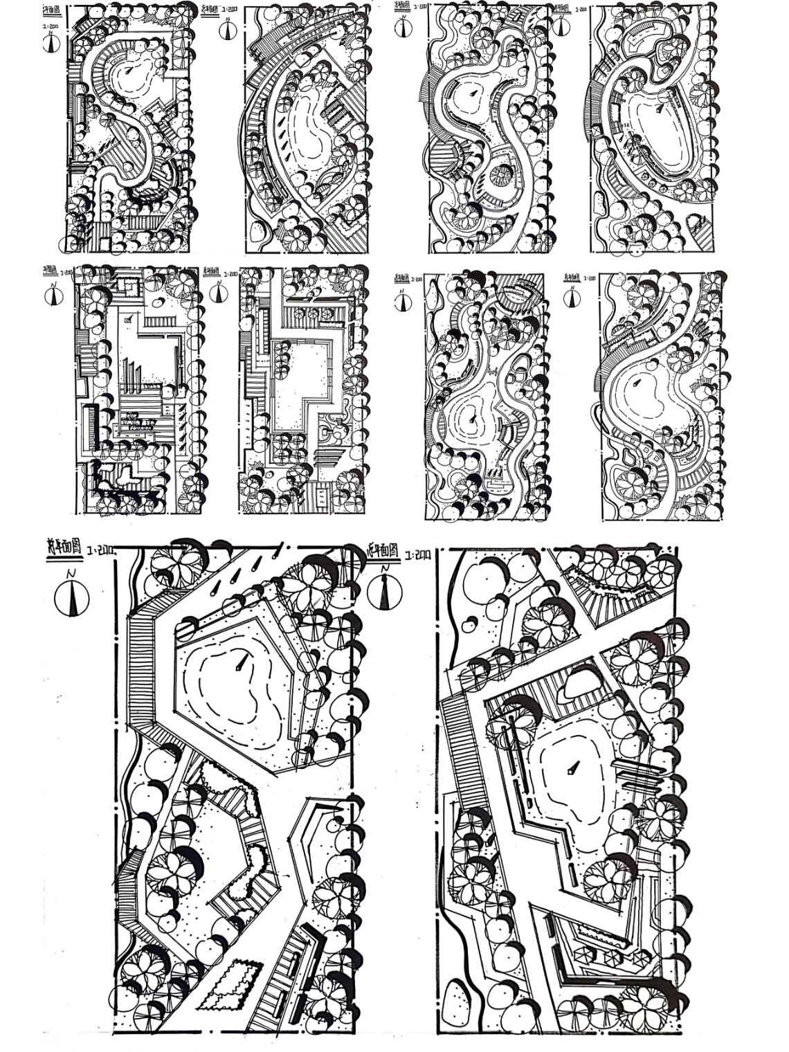 小场地景观平面图不同形式构图集合(节点) 最全方形小场地手绘平面图