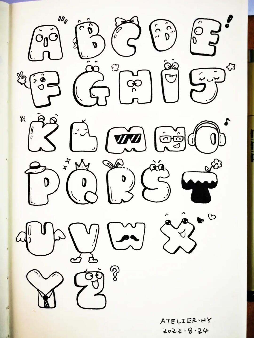 简笔画字母黑白手绘手账素材小元素