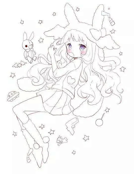 黑白线稿素材漫画线稿拿去慢慢临摹上色sai绘画ps教程