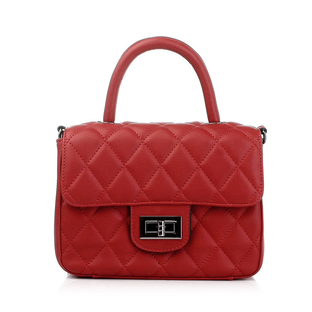 belle百丽箱包红色人造革菱格女包0130ldx5