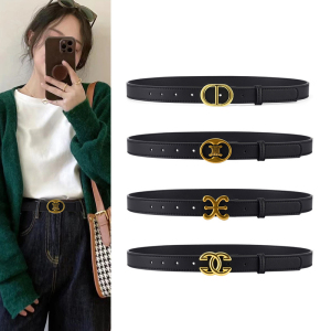 黑色皮带女士真皮腰带时尚百搭双c凯旋门装饰女生牛仔裤实用裤带