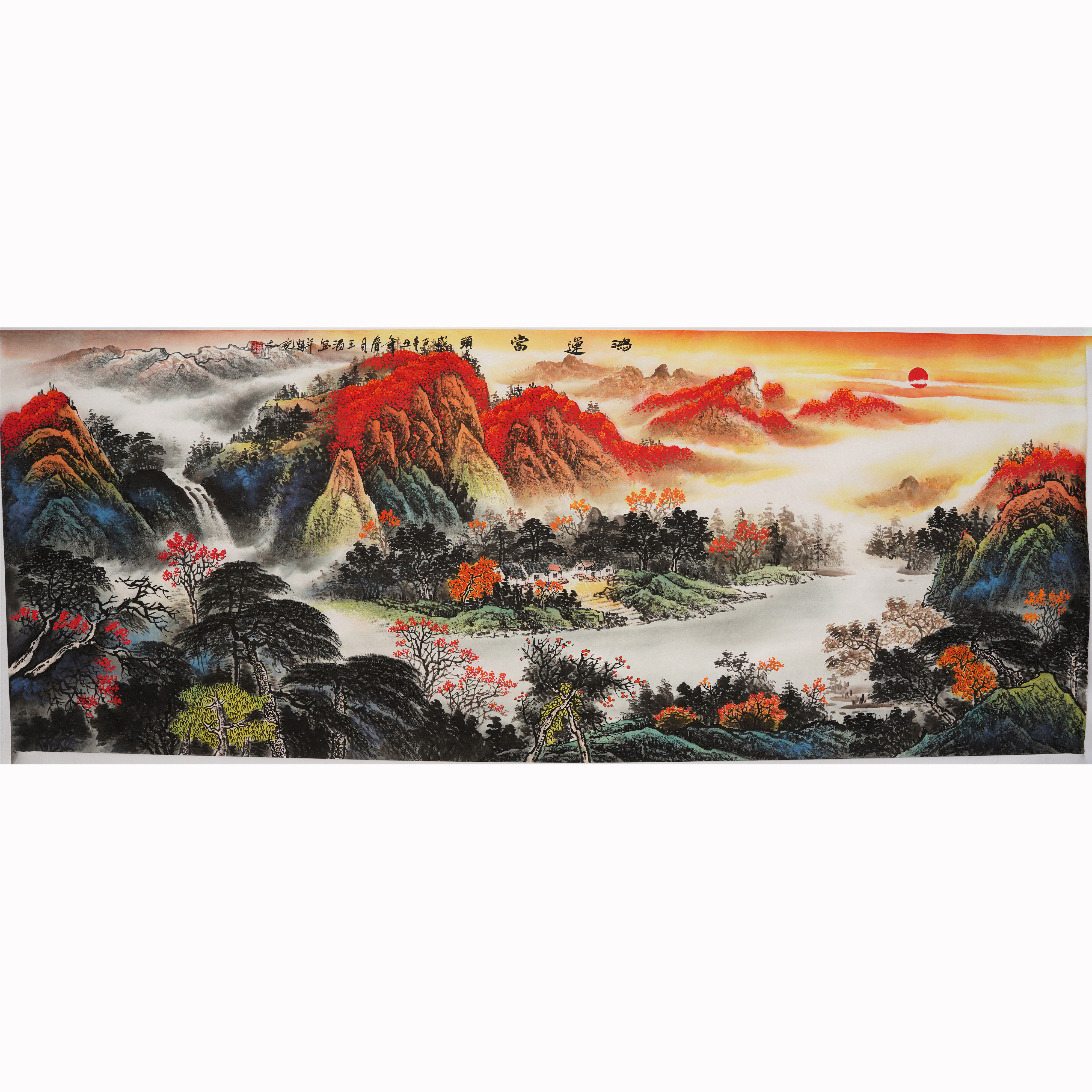 中式王涛国画手工装饰画办公室客厅山水画泼彩手绘国画