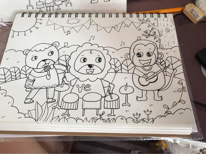 森林动物歌唱比赛简笔画以森林的小朋友为主题的简笔画森林音乐会简笔