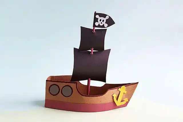 简单手工制作纸船剪一剪贴一贴就能完成的海盗船步骤图解