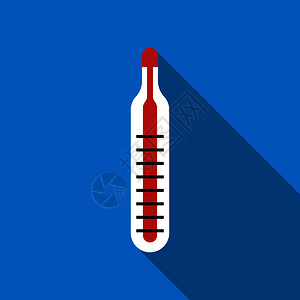 汞背景蓝色背景的平板式汞温度计图标插画
