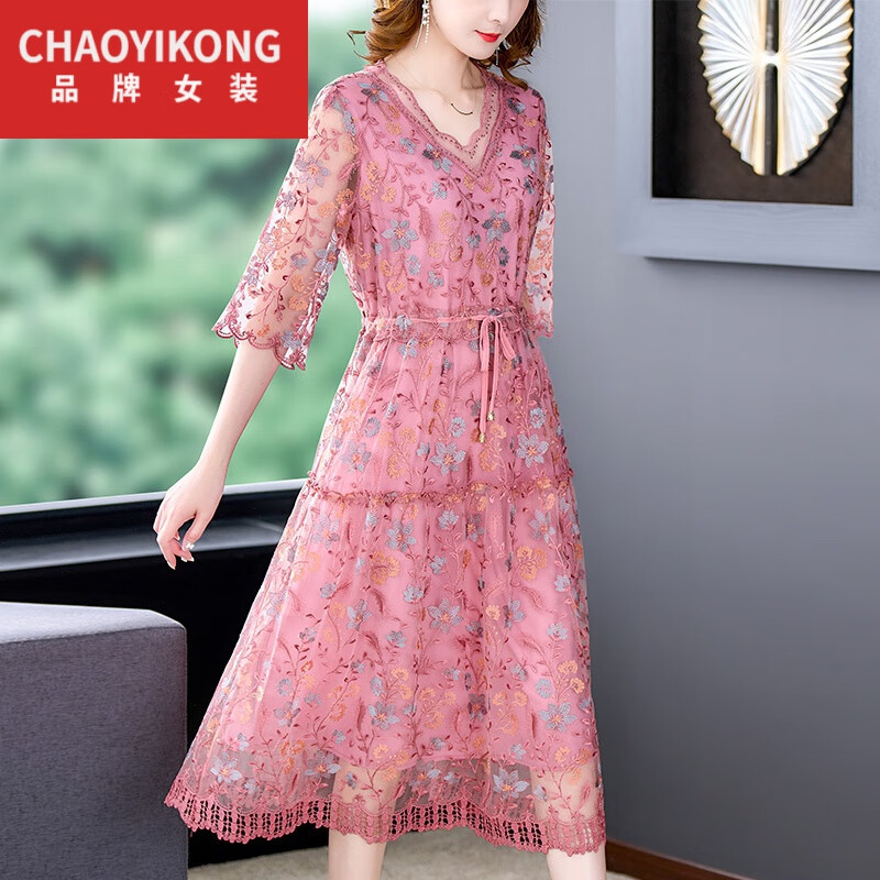 潮衣控女装重工刺绣真丝连衣裙女杭州桑蚕丝裙子气质名媛风大方优雅