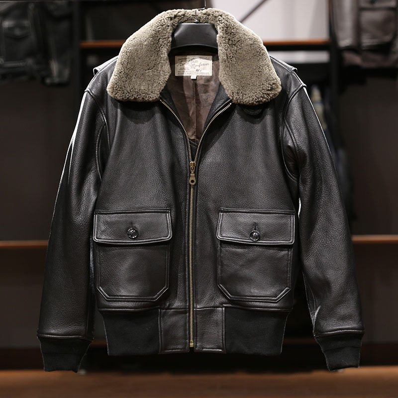 a2空军飞行服男士真皮皮衣羊毛领飞行员皮夹克山羊皮短款休闲外套