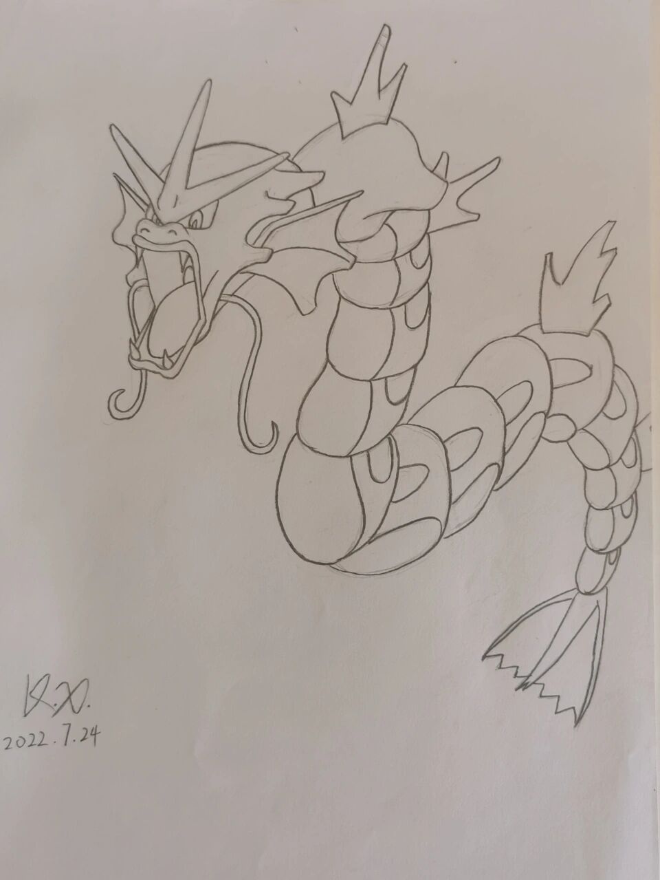 宝可梦彩铅手绘暴鲤龙 彩铅手绘暴鲤龙一条,昨天不小心踢了一脚我家的