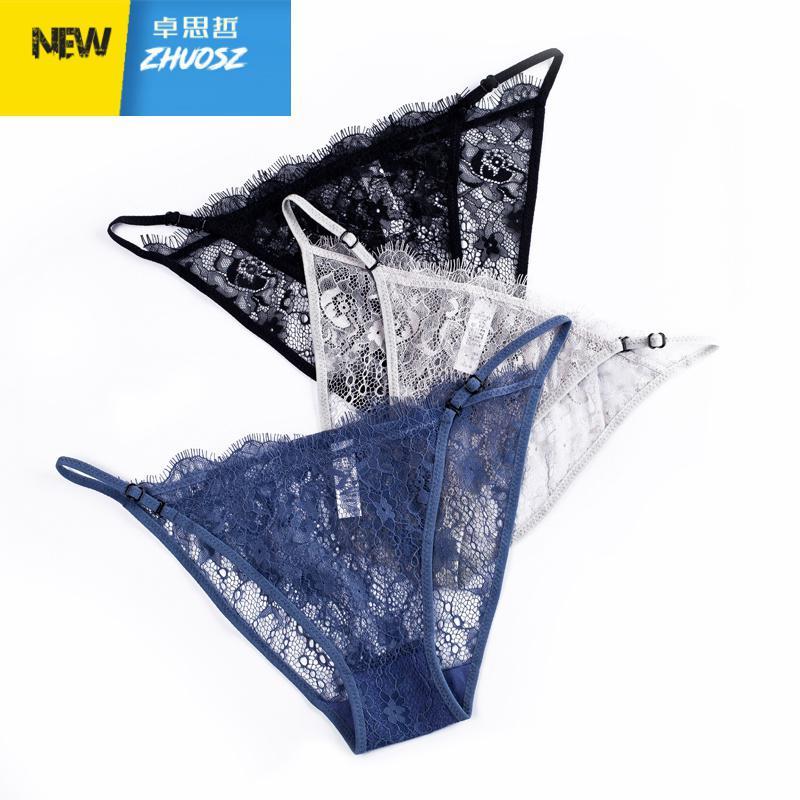 性感女士内裤蕾丝镂空超薄欧美公主少女黑色透明三角裤头棉裆卓思哲
