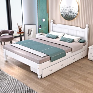 美式乡村纯实木儿童床1.35米 男孩女孩松木1米2原木色1.5米单人床