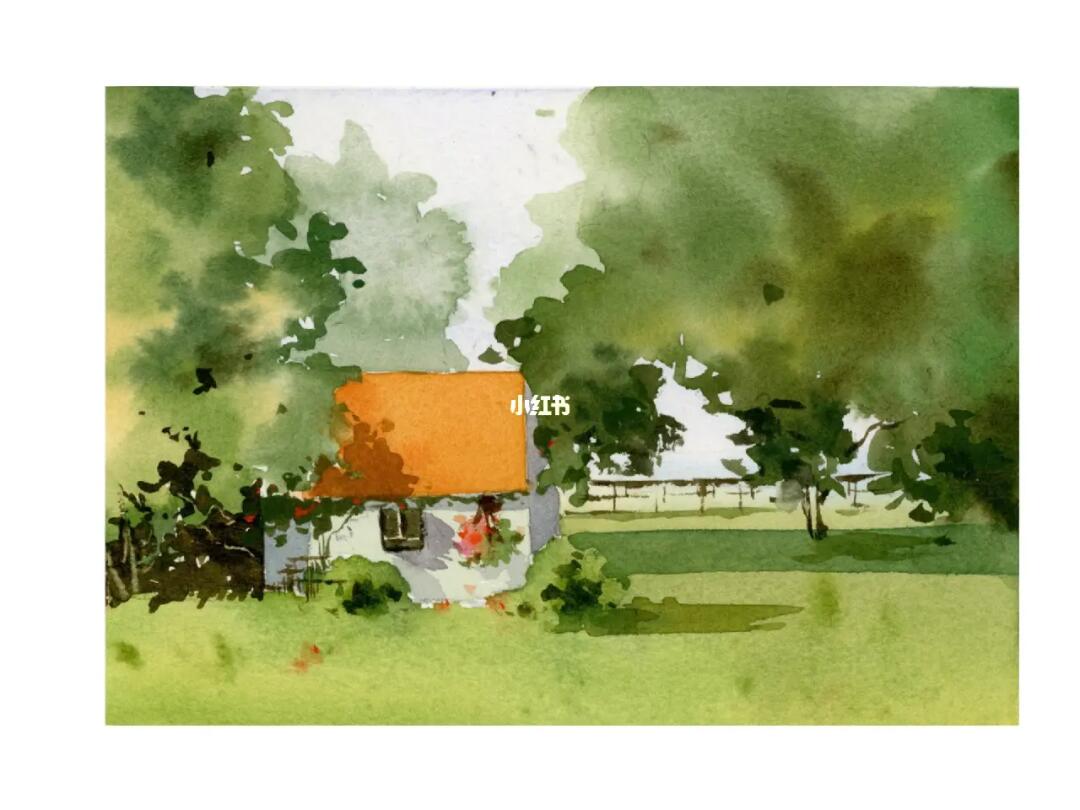 步骤图水彩小风景