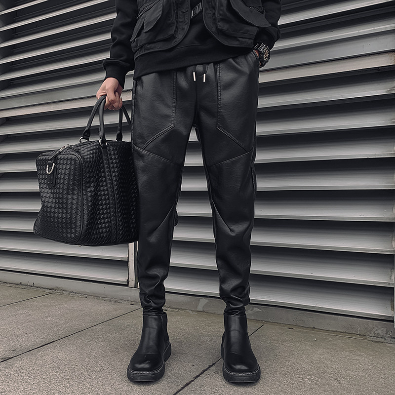 皮裤男加绒加厚青年