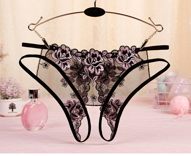 内裤开档网纱刺绣绣花低腰夏季超薄透明诱惑女三角裤