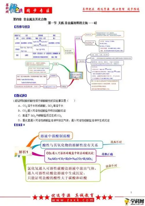 1无机非金属材料的主角硅思维导图及试题