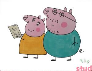 佩奇乔治猪爸爸和猪妈妈简笔画