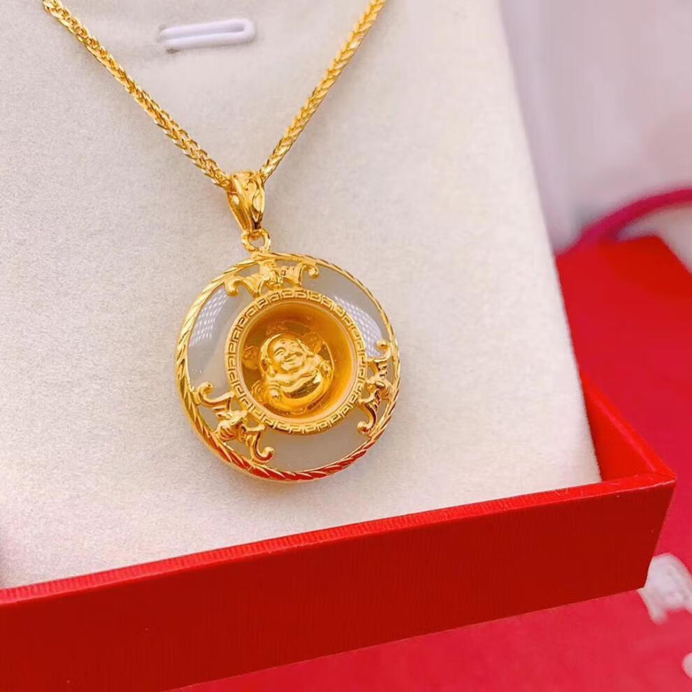 老凤凰金镶玉佛吊坠999足金挂件女式礼物黄金吊坠项链黄金约25g佛