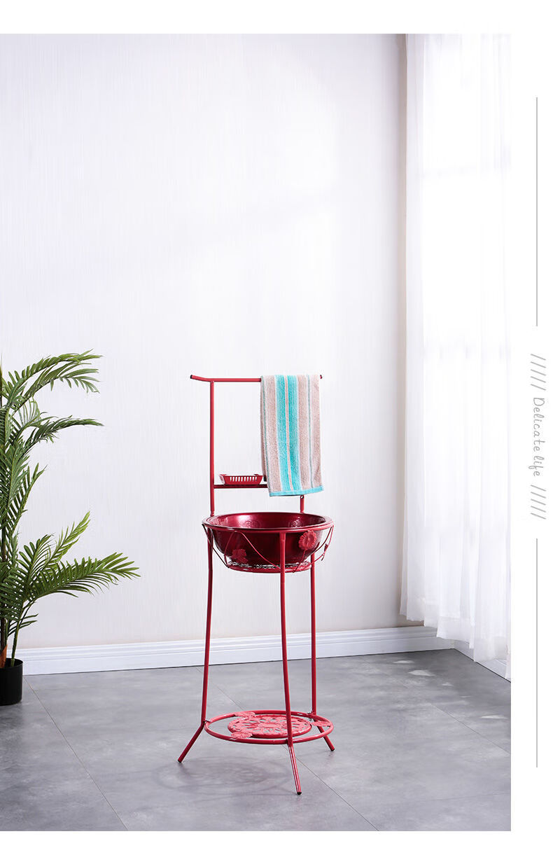 实木脸盆架简易古典中式落地毛巾置物卫生间浴室办公室洗脸盆架子海棠