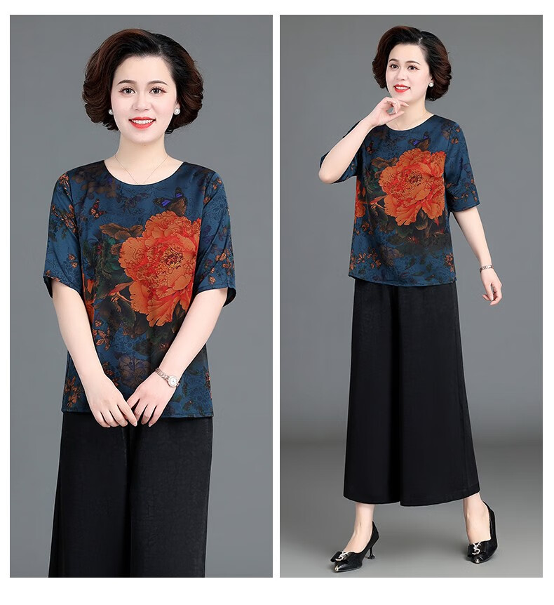 欧丽欣品牌中老年人女装夏装40岁50岁60岁短袖t恤上衣妈妈装夏季中年