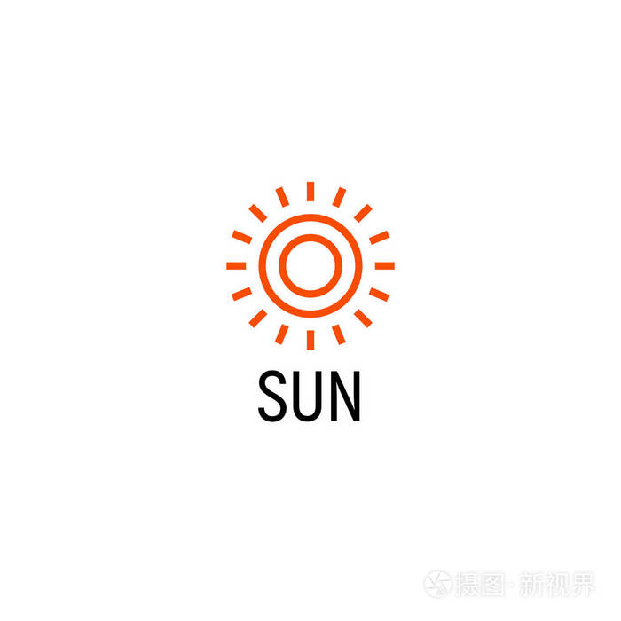太阳的橘黄色抽象的简单图标勾勒阳光艺术线条形状的轮廓夏天天符号和