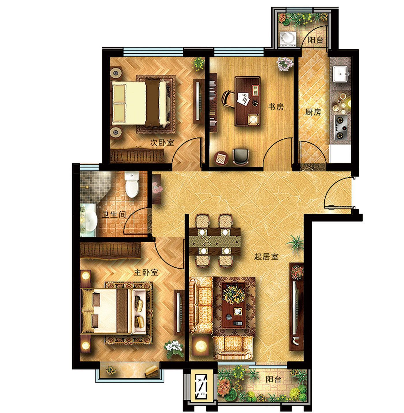 100平米三室一厅户型平面图